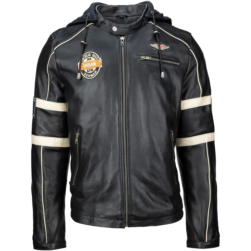 Urban Leather 'Austin' Men's Cowhide Jacket CE Approved Protectors for Back, Shoulders and Elbows Black 5XL