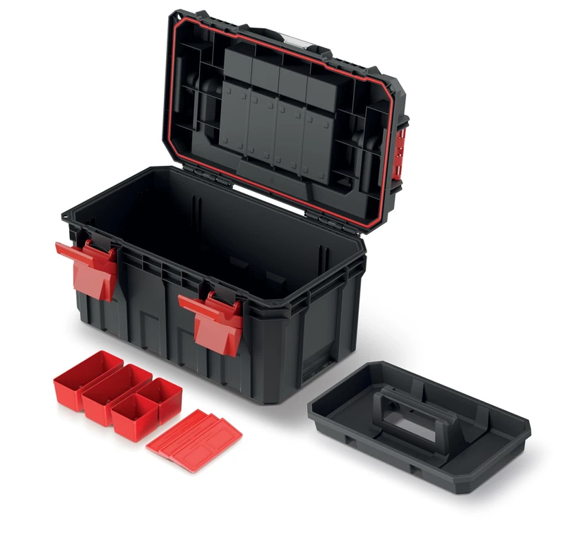 Tool Box with Tool Carrier Dividers Ergonomic Handle Clamp Fasteners Plastic 45 x 28 x 26.4 cm