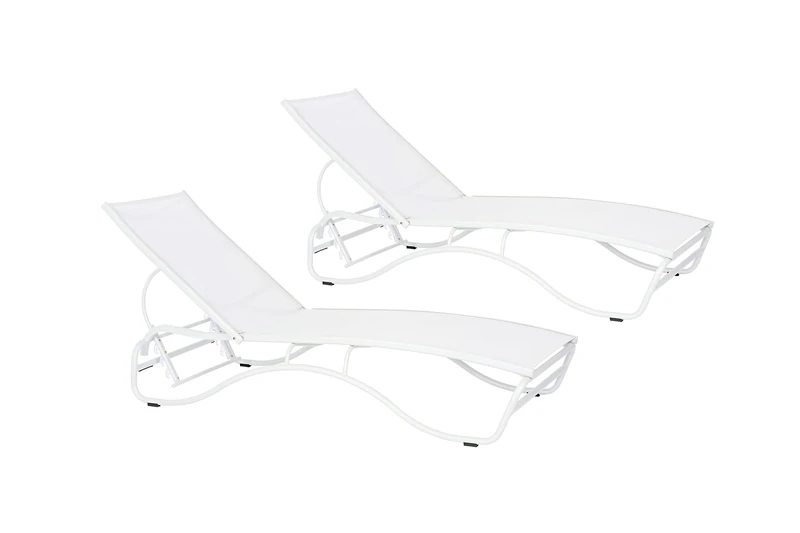 Duramax Corsica Sun Lounger, Set of 2, 5 Reclining Positions, Sun Loungers for Pools, Decks and Hotels, Garden Sun Bed, Stackable Sun Loungers, Multi-position Back Rest, White Frame with White Sling