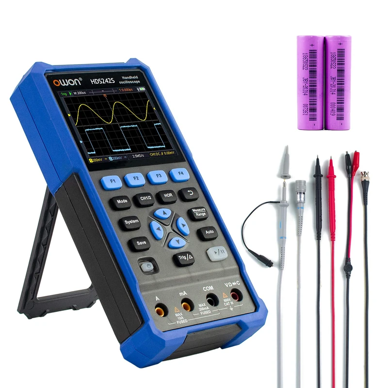 OWON HDS242S handheld oscilloscope, 40MHz bandwidth portable 3 in 1 digital multimeter, 20000 counts with 2 channel USB type C and 3.5inch LCD display(oscilloscope+multimeter+generator)