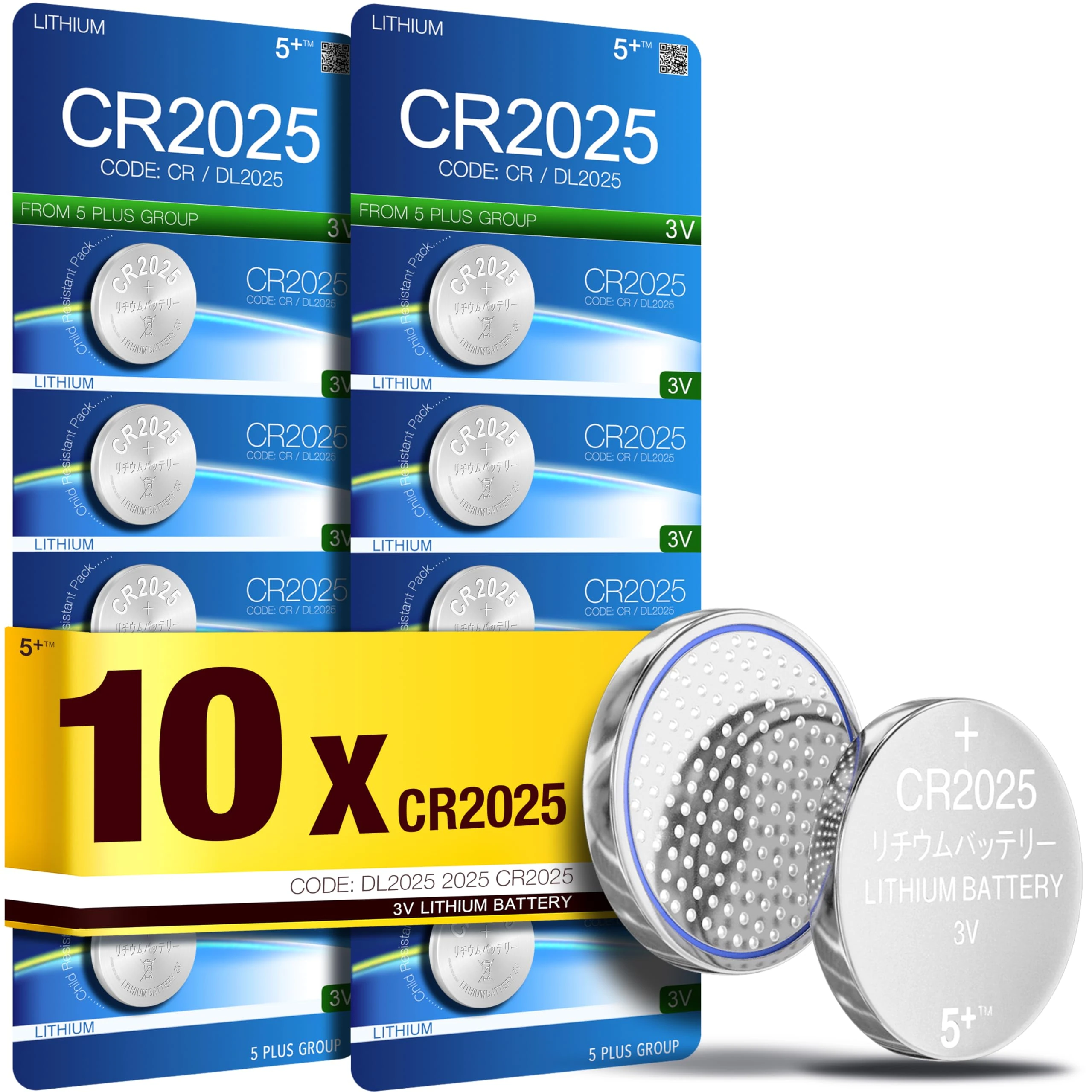 5Plus 10 Pcs CR2025 3V Lithium Coin Cell Batteries – DL2025, CR2025, Button Cell – Ideal for Keyfobs, Scales, Toys, LED Lights, Car Keys, Wearables, and Medical Devices