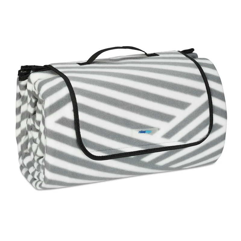 Relaxdays XXL picnic blanket, 200 x 300 cm, fleece beach & camping mat, insulated & waterproof, portable, grey & white