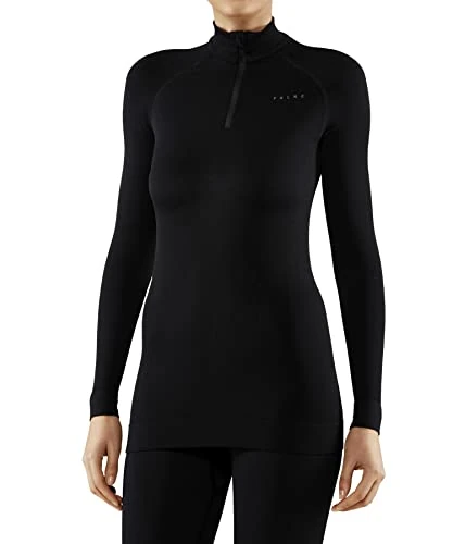 FALKE Women's Maximum Warm High Zip Neck W L/s Sh Functional Yarn Quick Dry 1 Piece Base Layer Top, Black 3000, S