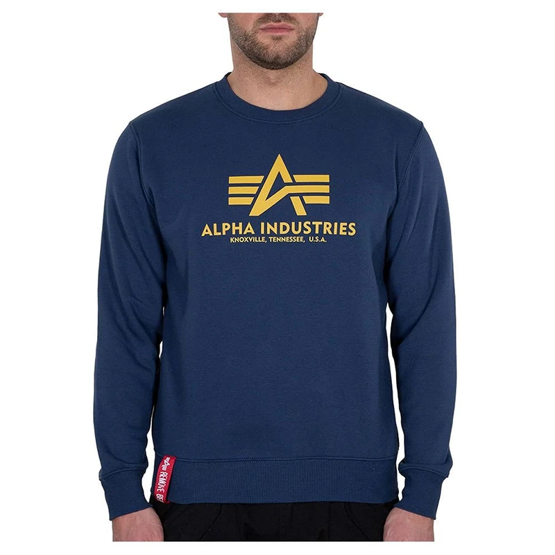 Alpha Industries Men's Basic Sweater Sweatshirt, New Navy/Wheat, 5XL