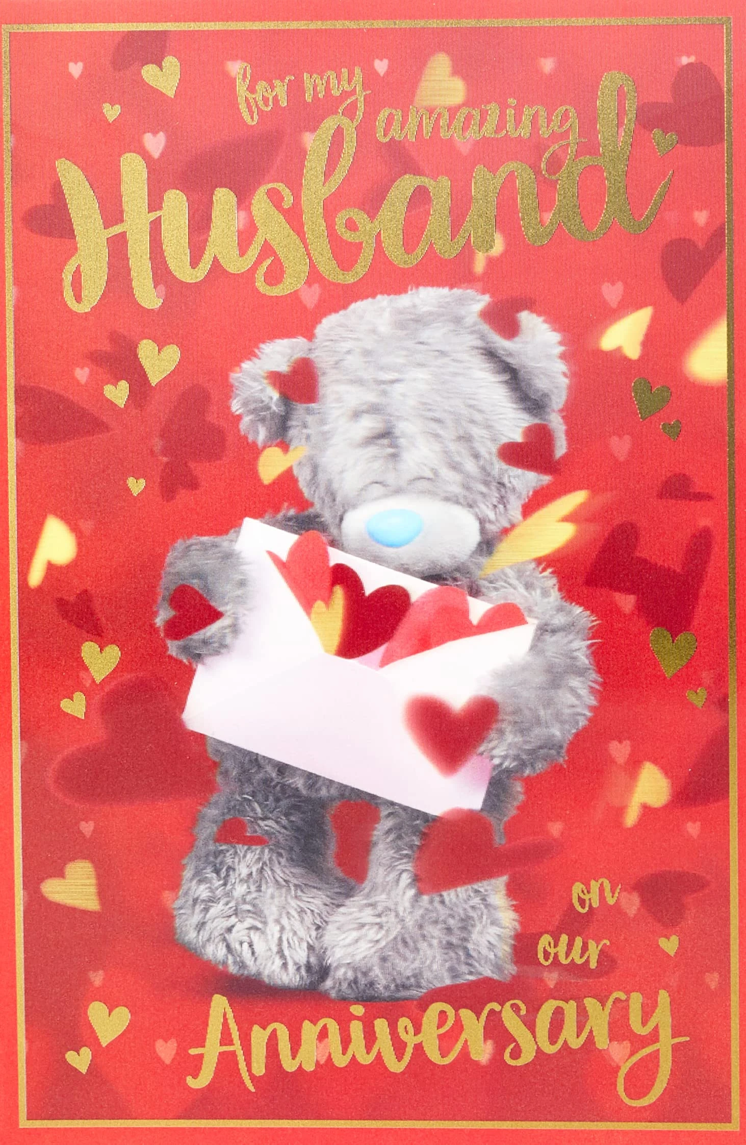 Me to You Bear HUSBAND Anniversary 3D Holographic Husband Anniversary Card, White,153mm x 230mm / 6 inch x 9 inch.,ALM93047