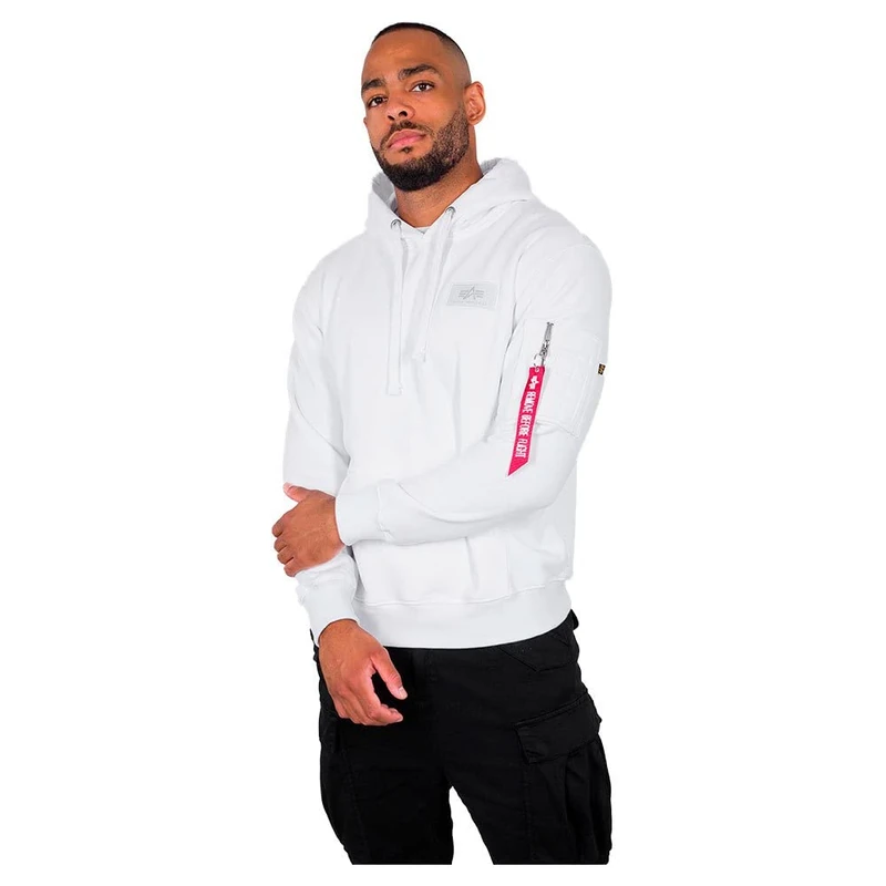 Alpha Industries Back Print Hoody Mens Hooded Sweat White - Image 1