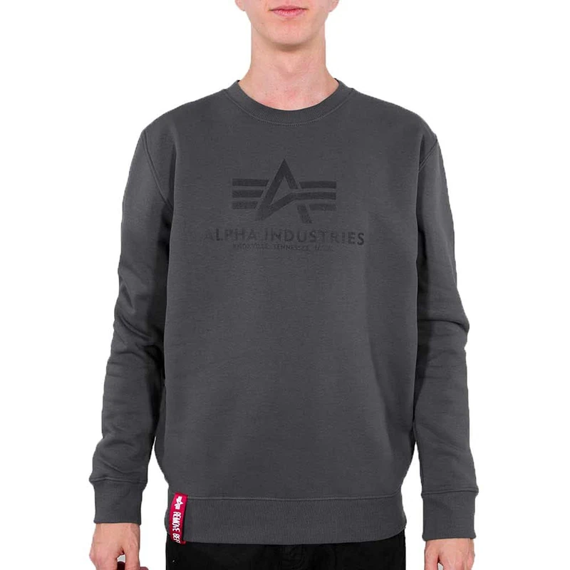 Alpha Industries Men's Basic Sweater Sweatshirt, Greyblack/Black, 4XL