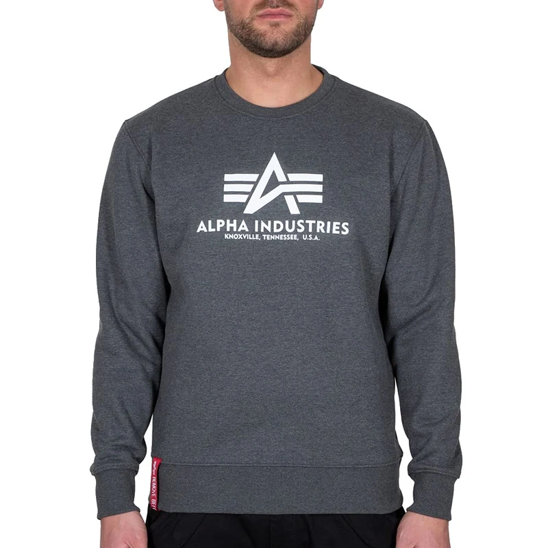 ALPHA INDUSTRIES Men's Basic Sweater Sweatshirt, Charcoal Heather/White, 4XL