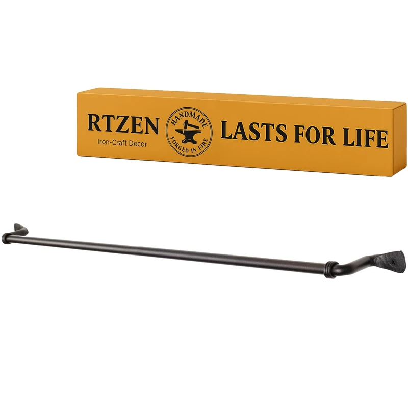 RTZEN Farmehouse Bathroom Towel Holder - Wrought Iron Matte Meta Black Towel Bar Wall Mount Rod - Handmade Home Decor Metal Kitchen Hanger Bar (26'' - Fits 24 Inch Towels)