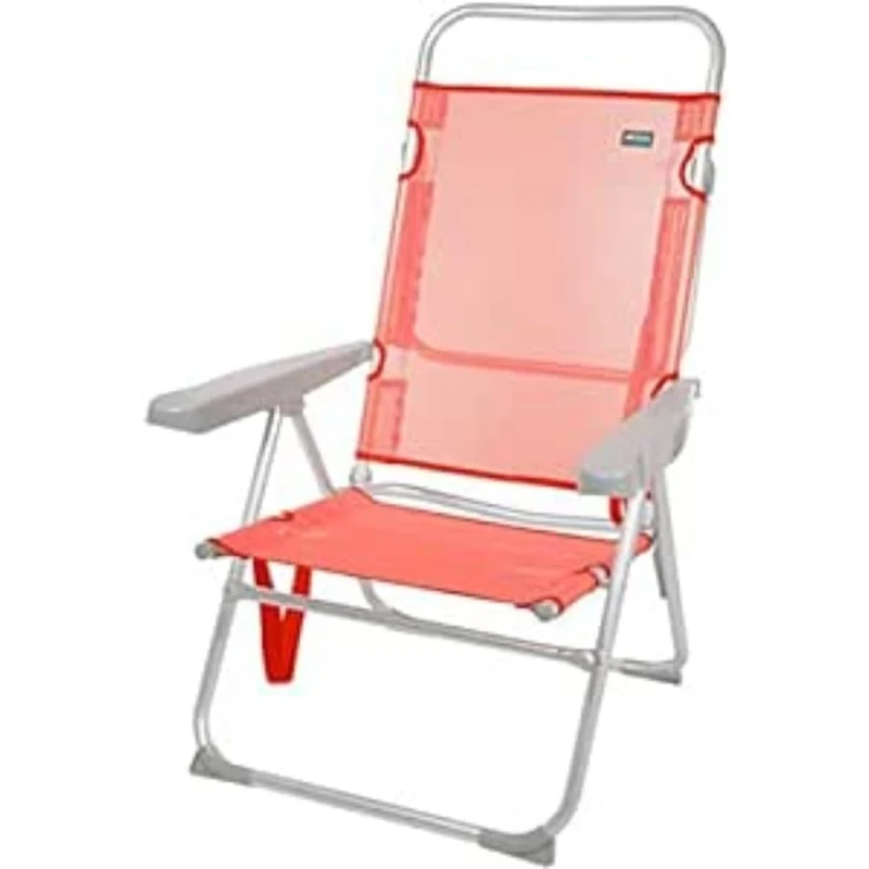 AKTIVE 62630 – Folding Beach Chair, Measures 48 x 57 x 99 cm, Coral, Reclinable, 5 Positions, High, Seat Height 30 cm, Carry Handle, Lightweight