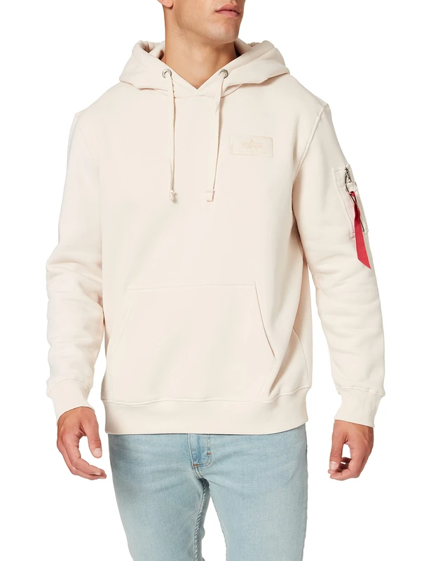 Alpha Industries Back Print Hoody Mens Hooded Sweat Jet Stream White/White