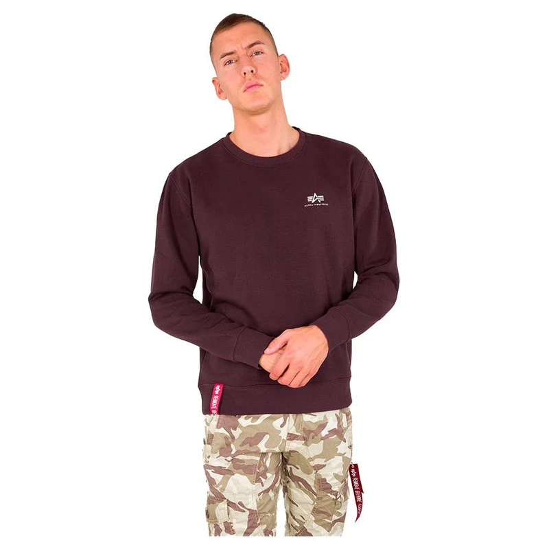 Alpha Industries Men's Basic Sweater Small Logo Sweatshirt, Deep Maroon, XS