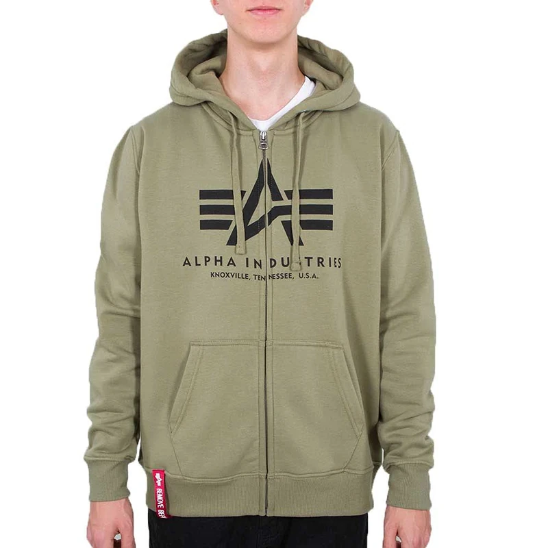Alpha Industries Basic Zip Hoody Hooded Sweat for Men Olive