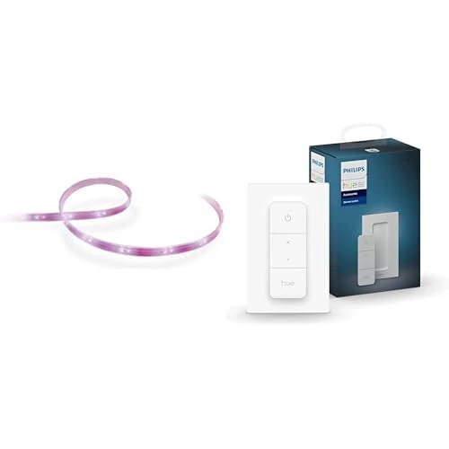 Philips Hue White and Colour Ambiance LED Smart Lightstrip Bundle [2m Base Kit with Hue Dimmer Switch], with Bluetooth, Works with Alexa, Google Assistant and Apple Homekit.
