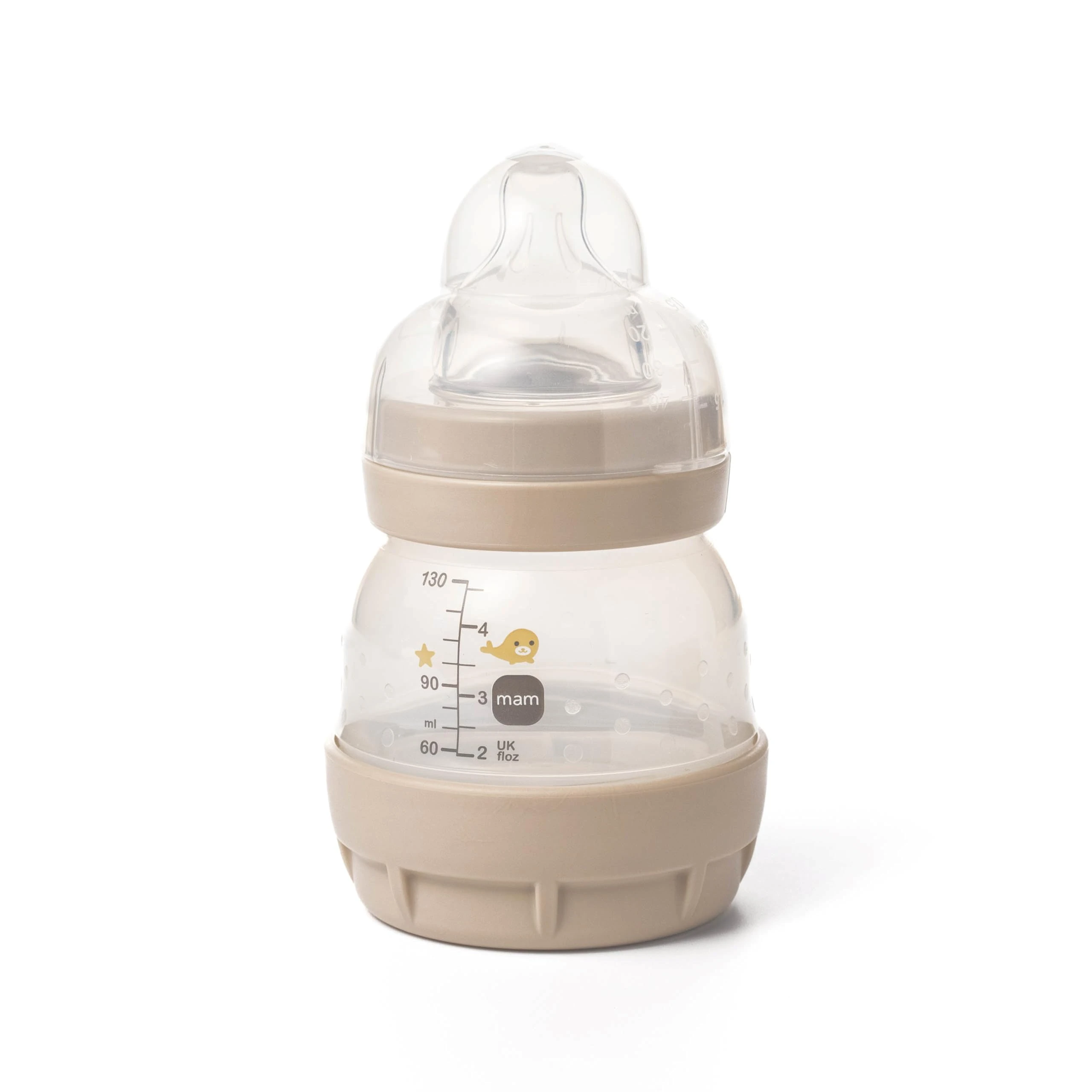 MAM Easy Start Anti-Colic Baby Milk Bottle | Pack of 1 x 130ml | Self-Sterlising | Slow Flow MAM Teats Size 0 | Newborn Essentials | Cream (Various Designs)