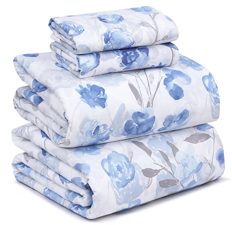 Ruvanti 100% Cotton Full Size Bed Sheets, 4 Pieces, Soft & Breathable Percale Weave Bedding, Deep Pocket 16", Hotel Standard, Crisp Cool Feel, Durable, Perfect Sheet Set Floral, Monotones