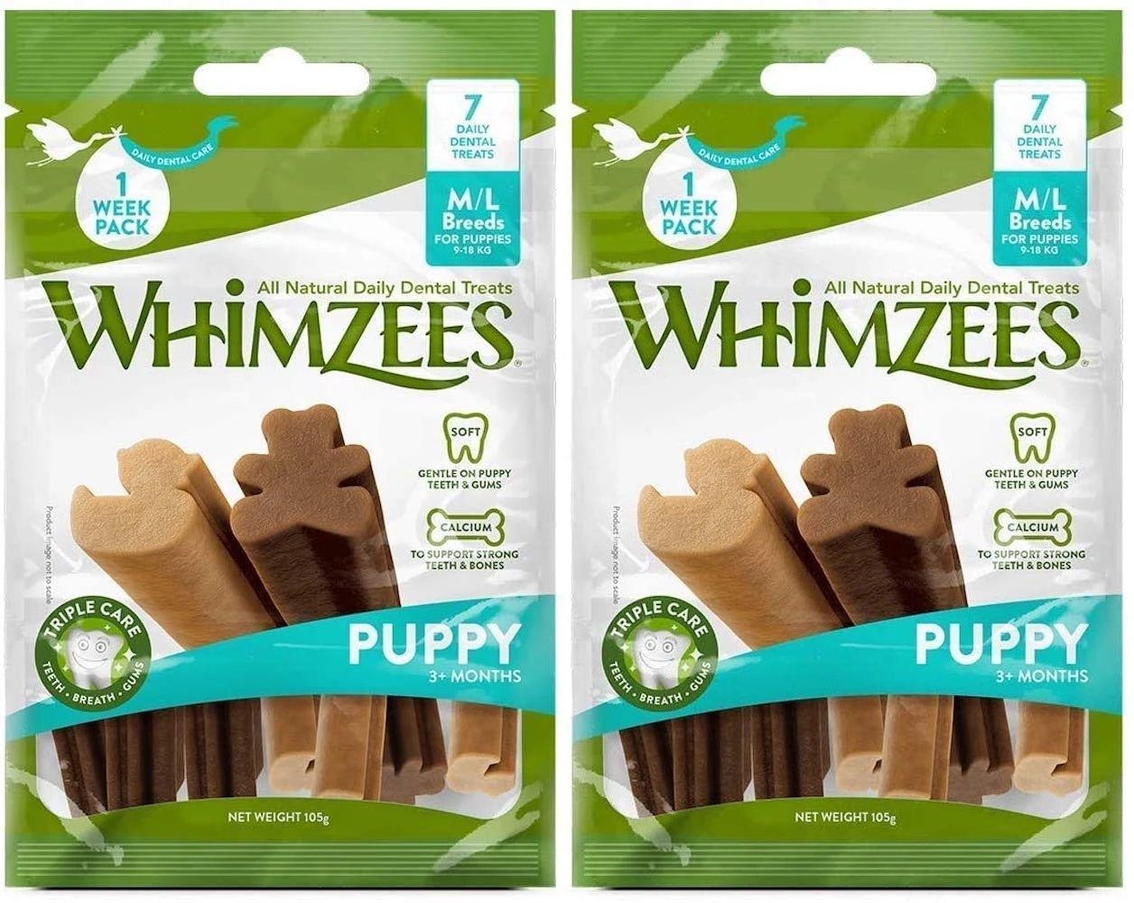 WHIMZEES Puppy Natural Dental Dog Chews Long Lasting, M/L - 7 Pieces (Twin Pack)