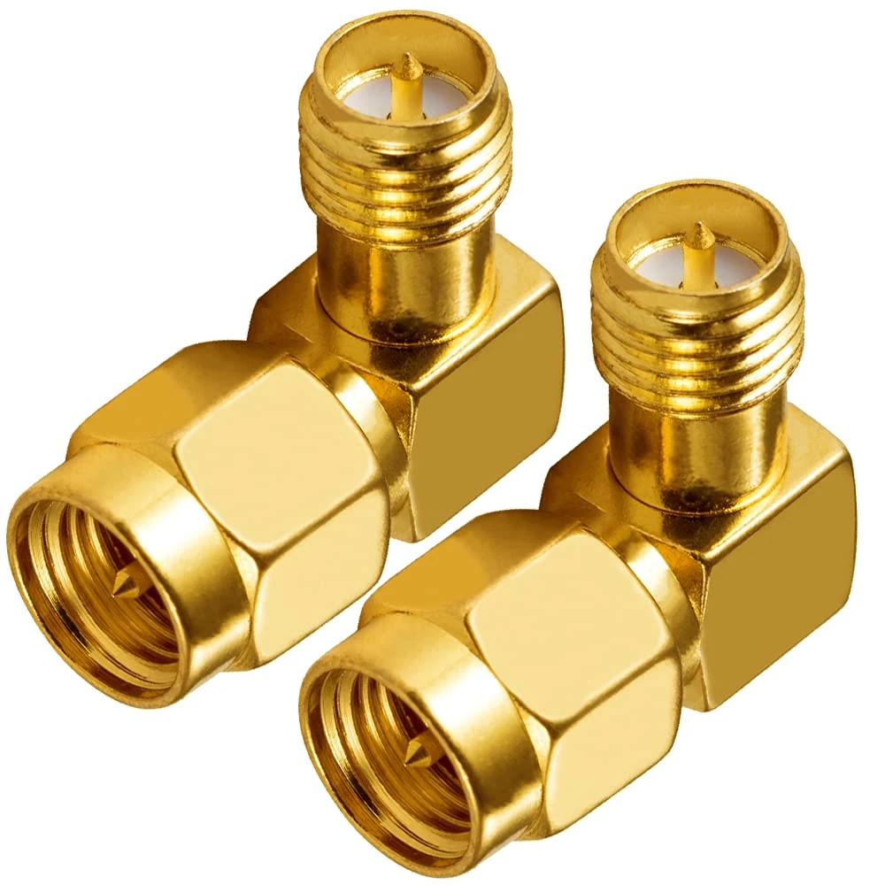 Vecys Antenna Adapter SMA Male to RP-SMA Female(with pin) Adapter Right Angle 90-Degree RF Coaxial Coax Adapter for 2G 3G 4G Wifi Wireless WLAN 2 PCS