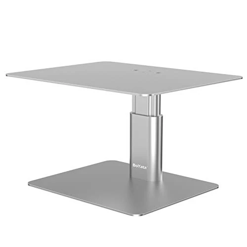 BoYata Monitor Stand Riser, Metallic Adjustable Height Desktop Stand Storage Organizer Compatible with Display, Computer, Laptop, iMac, TV, PC, Printer and All Screen Display- Silver Grey