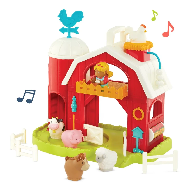 Battat – Farm Animal Toys – 10 Pieces Set, Music Playset With Barn & Animals, Pretend Play For Toddlers