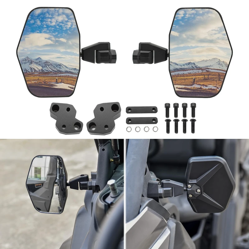 SAUTVS Wider Ajustable Aluminum Shell Rear View Side Mirrors for Can-Am Defender, Heavy Duty High-Definition Convex Side Mirrors for Can-Am Defender HD5 HD8 HD10 MAX 2016-2023 Accessories (2PCS)