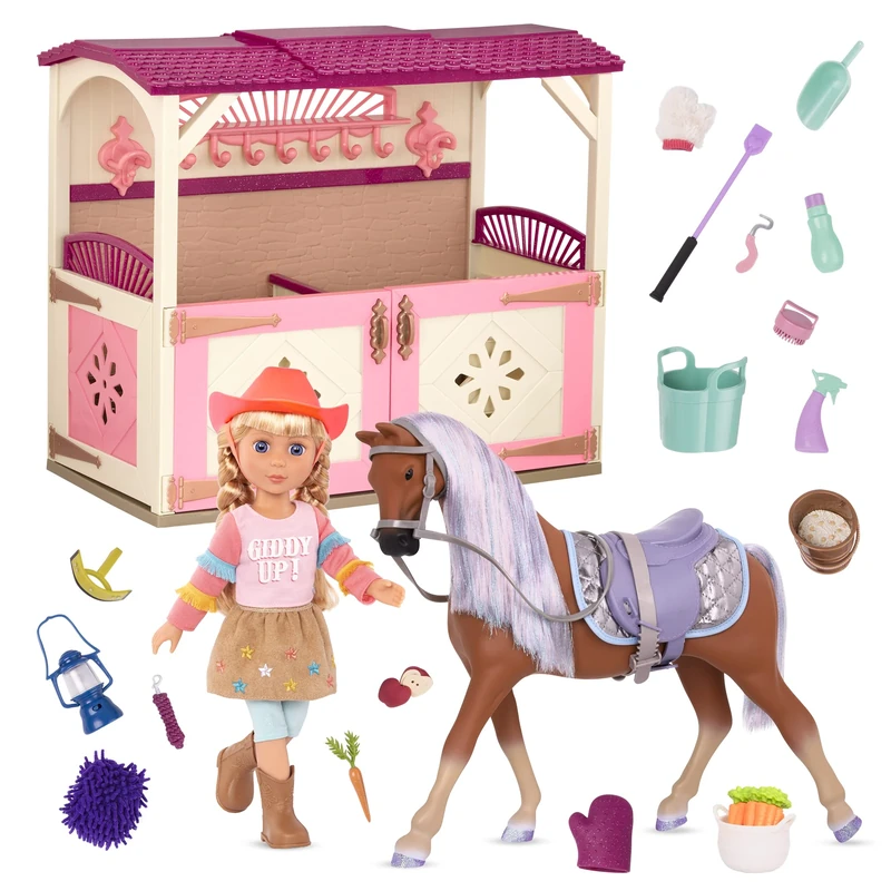 Glitter Girls – 14-Inch Equestrian Doll & Horse with Stable Accessory – Equestrian Playset 3+ Years – Floe & Celestial, Horse Stable