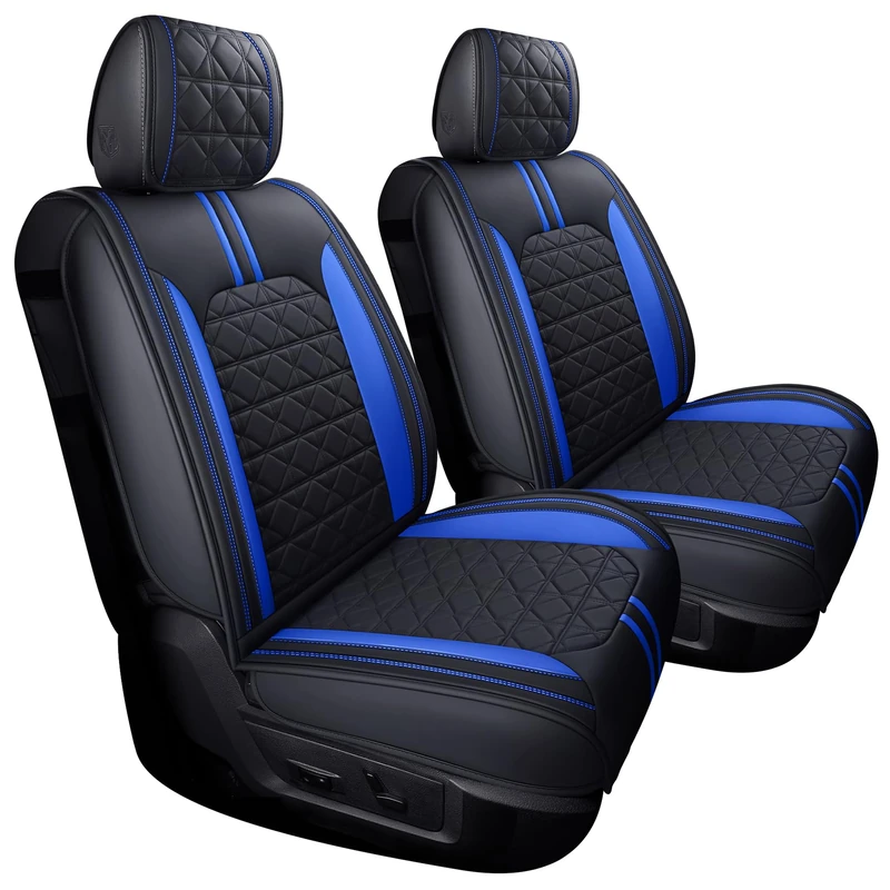 YIERTAI for Dodge RAM Seat Covers Fit 2009-2025 1500/2500/3500HD Pickup Crew Double Cab Quad Cab Laramie Long Horn Rebel Tradesman Waterproof Leather Seat Cover(2 PCS Front only/Black-Blue)