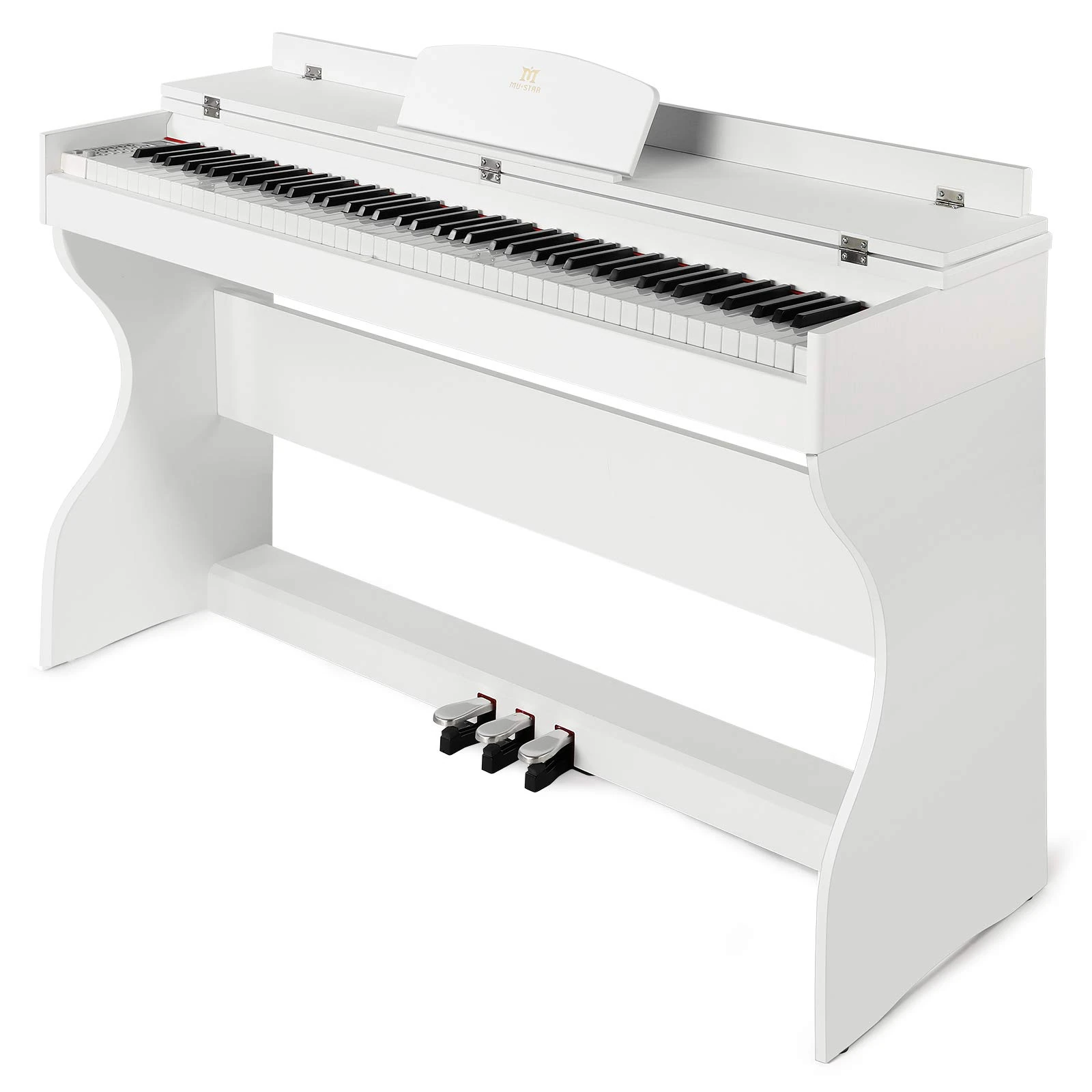 MUSTAR Digital Piano 88 Weighted Keys, Full Size 88 Key Piano Keyboard Semi Weighted, Home Electric Piano with Furniture Stand and Triple Pedal, Music Stand, USB MIDI, White