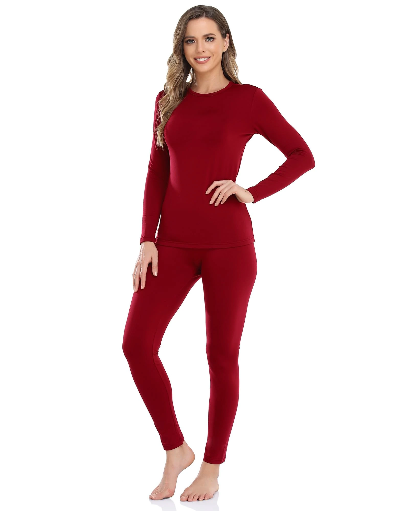 WEERTI Thermal Underwear for Women Long Johns with Fleece Lined Base Layer Women Cold Weather Top Bottom, Red, XXS