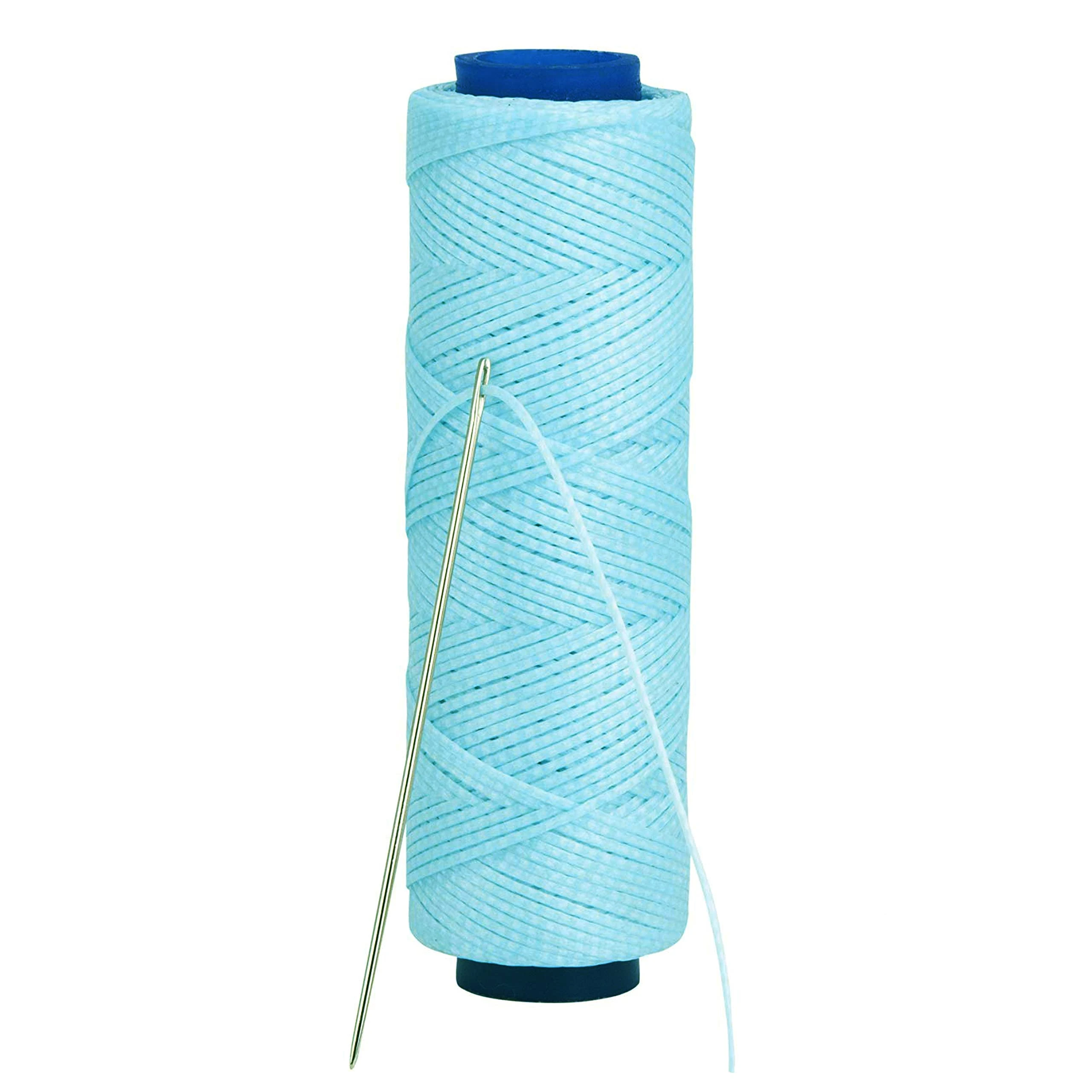 Shelver Waxed Thread, Strong Thread for Leather, Upholstery, Shoe, Bag, incl. Needle (Colour: Baby Blue)