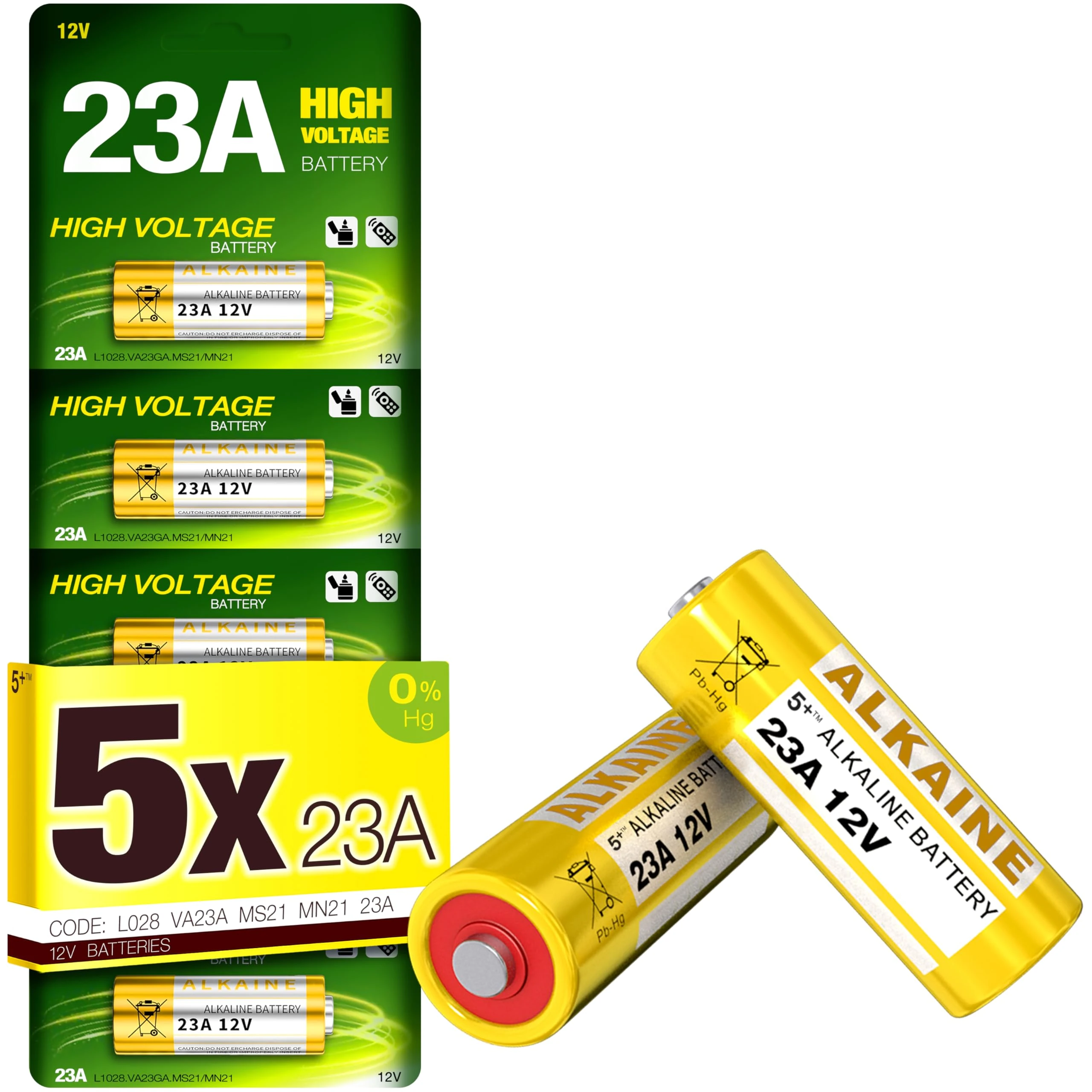 5Plus Group 23A A23 12V Alkaline Battery – 5PCS for Garage Door Openers, Keyless Entry, Doorbells & Alarm Remotes