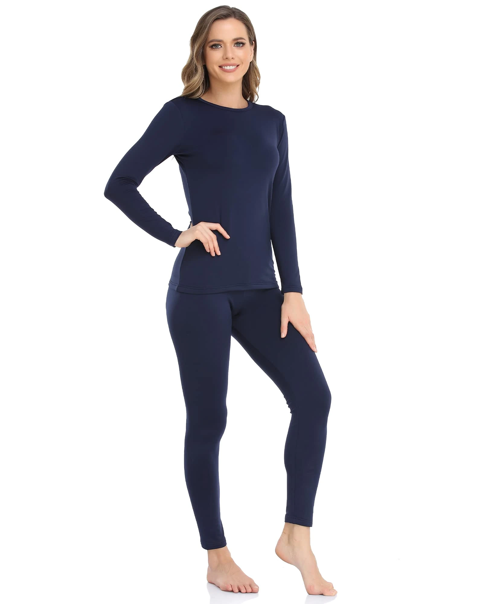 WEERTI Thermal Underwear for Women Long Johns with Fleece Lined Base Layer Women Cold Weather Top Bottom, Navy, XS