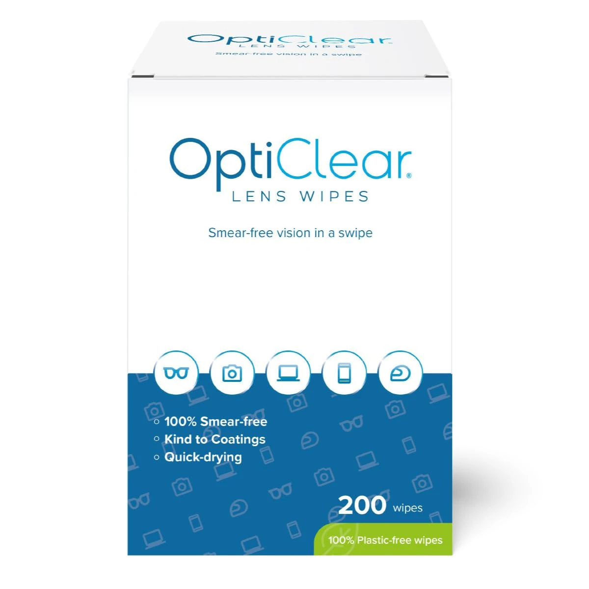 Opticlear Lens Wipes - Cleaning Wipes for Eyeglasses, Smartphones, Tablets, Laptops, TV, Cameras, Screens & Optical Devices - Smear-Free, Quick Drying, Anti-Fog, Safe for Coatings - 200 Count