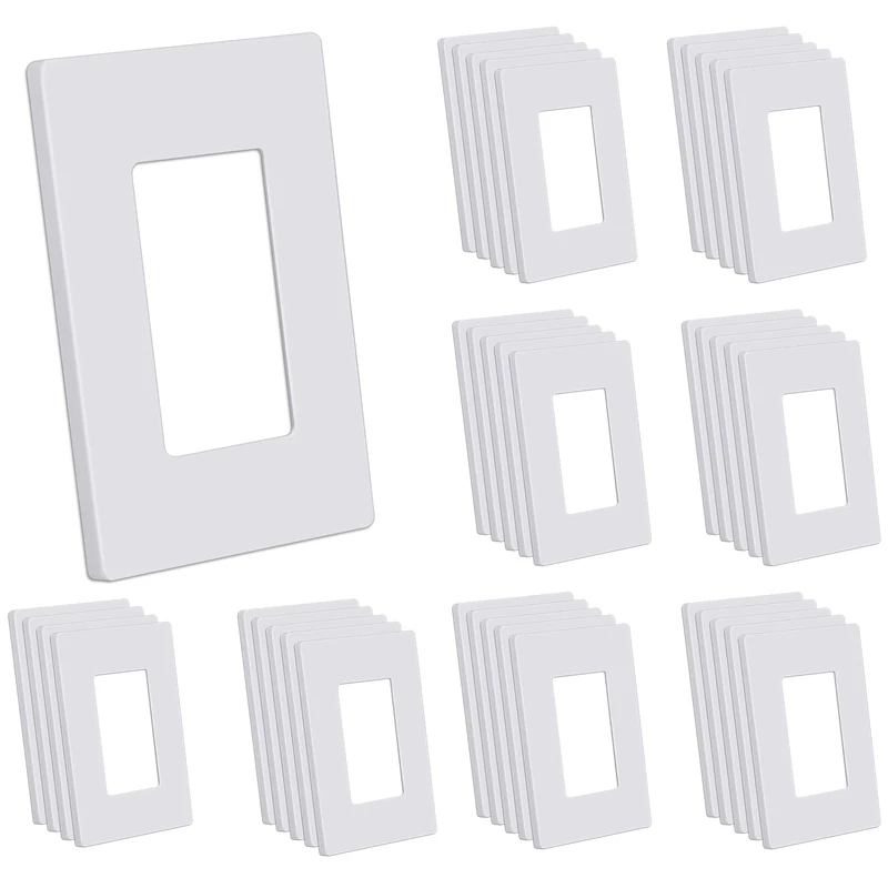 CML Screwless Wall Plates, 40 Pack Decorator Light Switch Covers, 1-Gang Decor Outlet Switch Plate, Standard Size 2.91”x4.68”, Impact Resistant, White