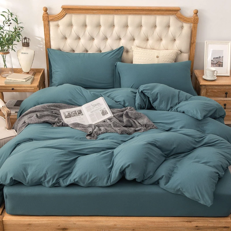 PURE ERA Jersey Knit Duvet Cover Set 100% T-Shirt Cotton Super Soft Comfy 3pc Bedding Set with Zipper Closure (Solid Cerulean Blue, Queen)