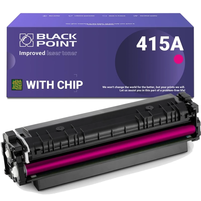 BLACK POINT Toner Compatible with W2033A (HP 415A) with Chip - Magenta - for HP Color Laserjet Pro: M454dn, M454dw, MFP M479dw, MFP M479fdn, MFP M479fdw, MFP M479fnw - TÜV Certified