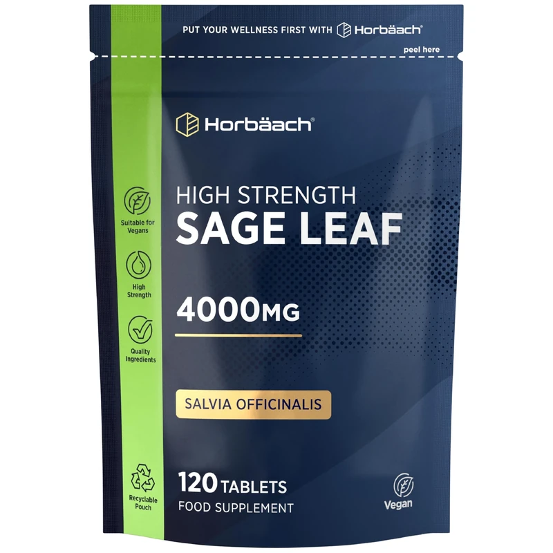 Sage Tablets for During Menopause 4000mg | High Strength Supplement | 120 Vegan Tablets | by Horbaach