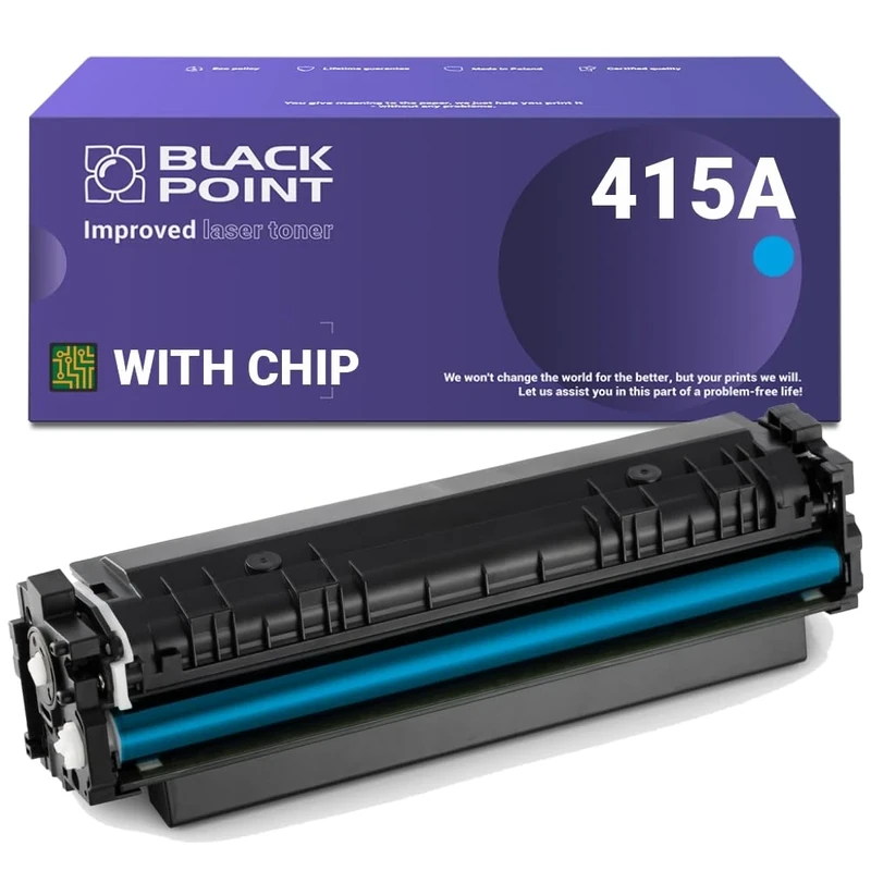 BLACK POINT Toner Compatible with W2031A (HP 415A) with Chip - Cyan - for HP Color Laserjet Pro: M454dn, M454dw, MFP M479dw, MFP M479fdn, MFP M479fdw, MFP M479fnw - TÜV Certified