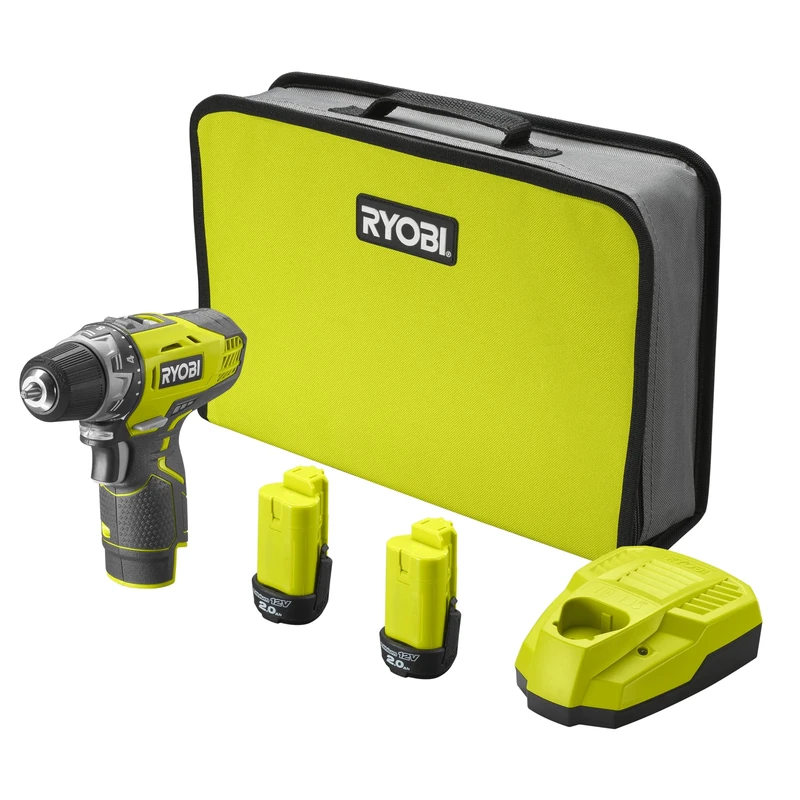 RYOBI Compact Drill 12V R12DD-220S – 2 x 2.0Ah Batteries + Charger, 10 mm Mandrel, 2 Speed, 22 Positions – Ideal for Small Jobs and Narrow Spaces