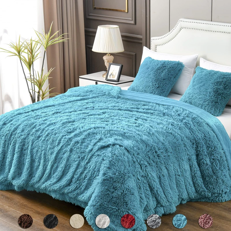 Super Soft Plush Faux Fur Winter Blanket 60'' x 80'', Fluffy Cozy Comfy Furry Warm Throw Blanket Lightweight Washable for Bed Chair Sofa Couch (Teal, Twin)