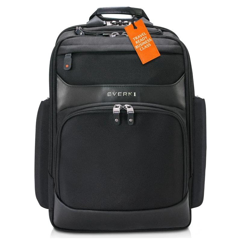 EVERKI Onyx Business Executive Laptop Backpack, Water-Resistant Black Rucksack with Multi-Compartment Design, Ballistic Nylon & Leather, Fits 17.3 Inch Laptops, Travel-Friendly Office Backpack Unisex