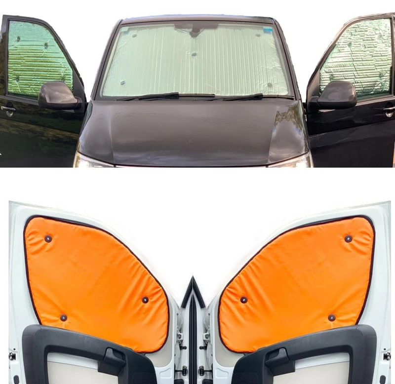Window Blind Kit Compatible With Ford Transit Connect (First Generation) (Years 2002-2013) (Full Set LWB With Barn Doors) With Backing Colour in Flourescent Orange, Reversible