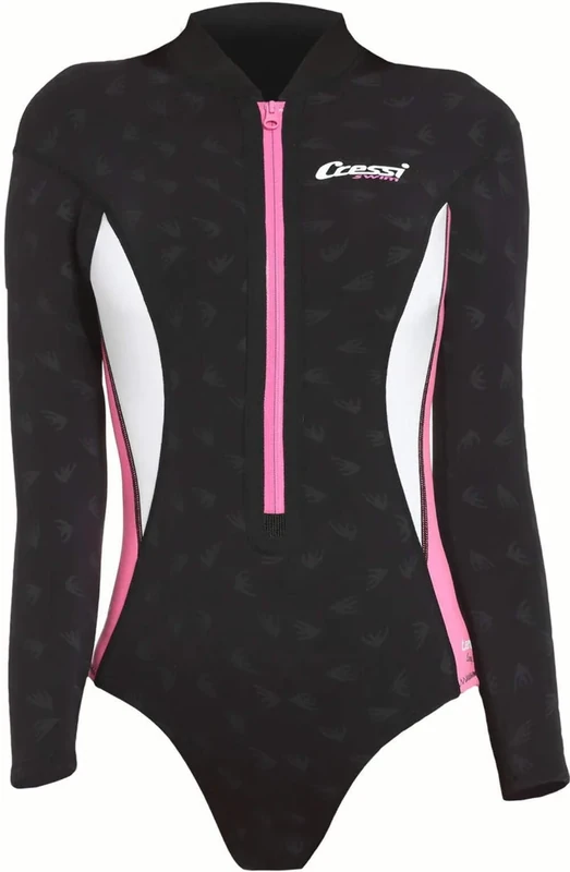 Cressi Women's Termico Lady 2mm One-Piece Swimsuit Long Sleeves Woman in High Stretch Neoprene, Black/Pink/White, S