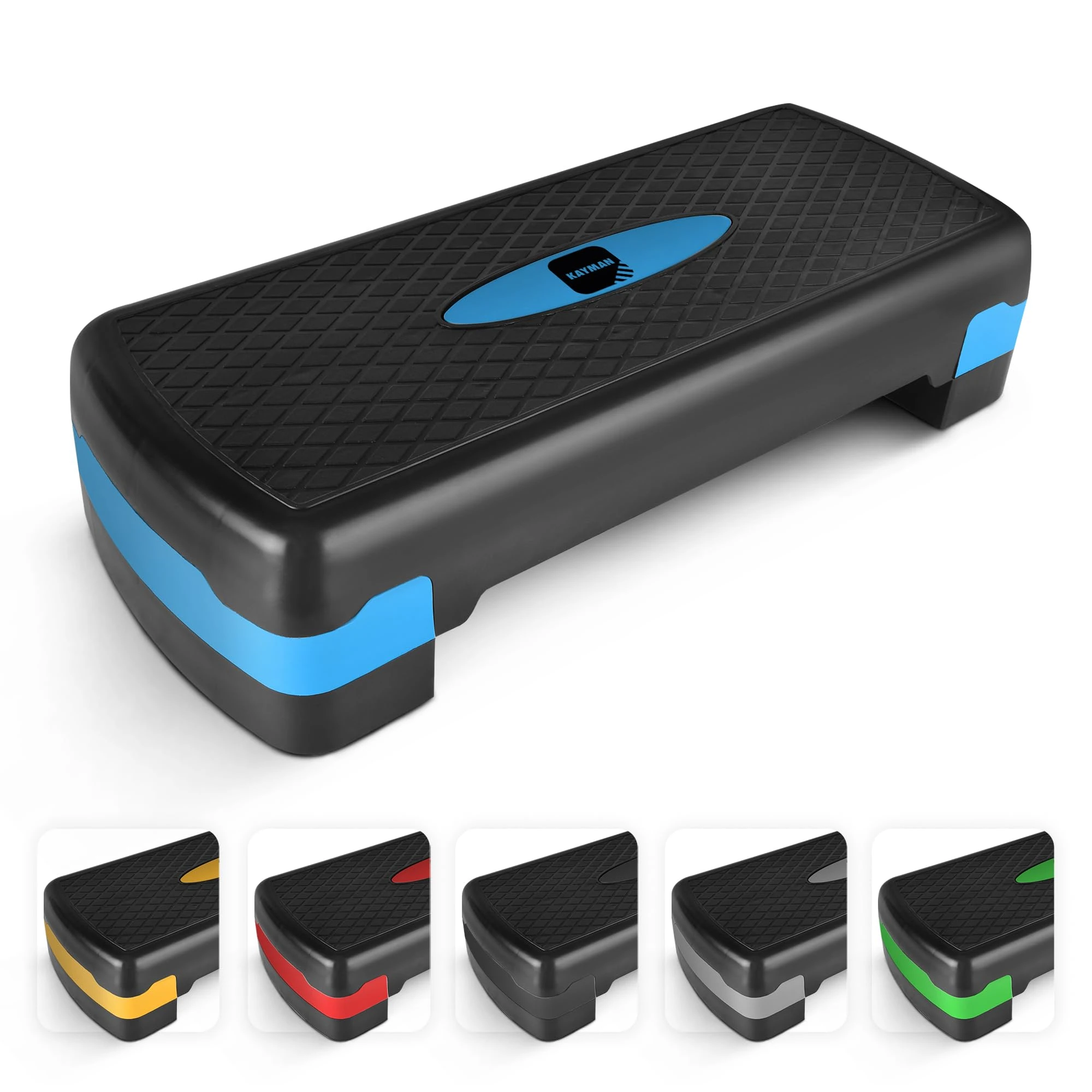 KAYMAN Exercise Steps – Fitness Stepper for Home & Gym, Suited for Aerobics, Cardio, Weights, Yoga, DVD Workout – Adjustable 2 Step Level Heights (10,15 cm) – Perfect Equipment for Fitness (Blue)