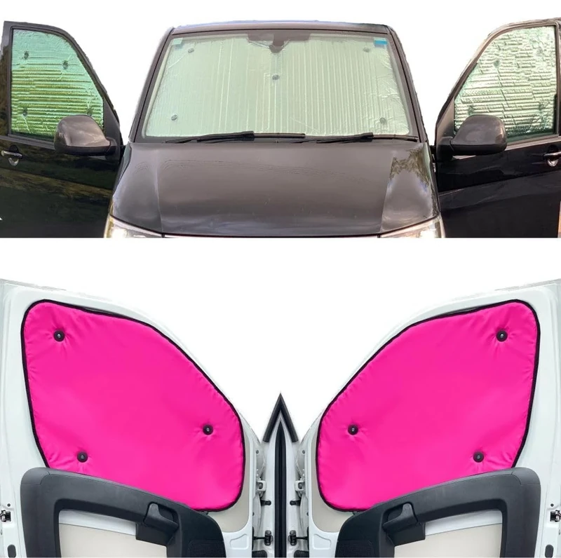 Window Blind Kit Compatible With Fiat Ducato (Third Generation) (Years 2006-Date) (Full Set With Barn Doors) With Backing Colour in Pink, Reversible
