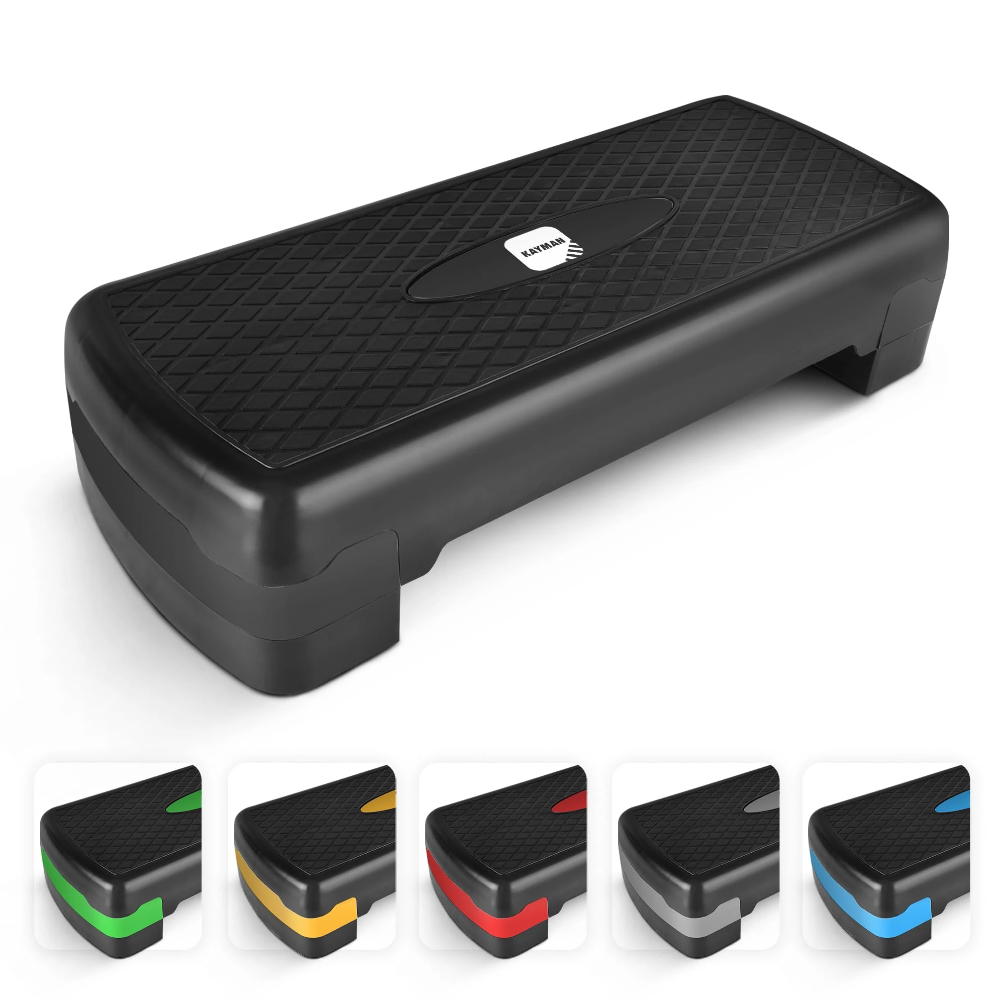 Exercise Steps – Fitness Stepper for Home & Gym, Suited for Aerobics, Cardio, Weights, Yoga, DVD Workout – Adjustable 3 Level Heights (10,15,20cm) – Equipment Accessory Set for Fitness Routines(Black)