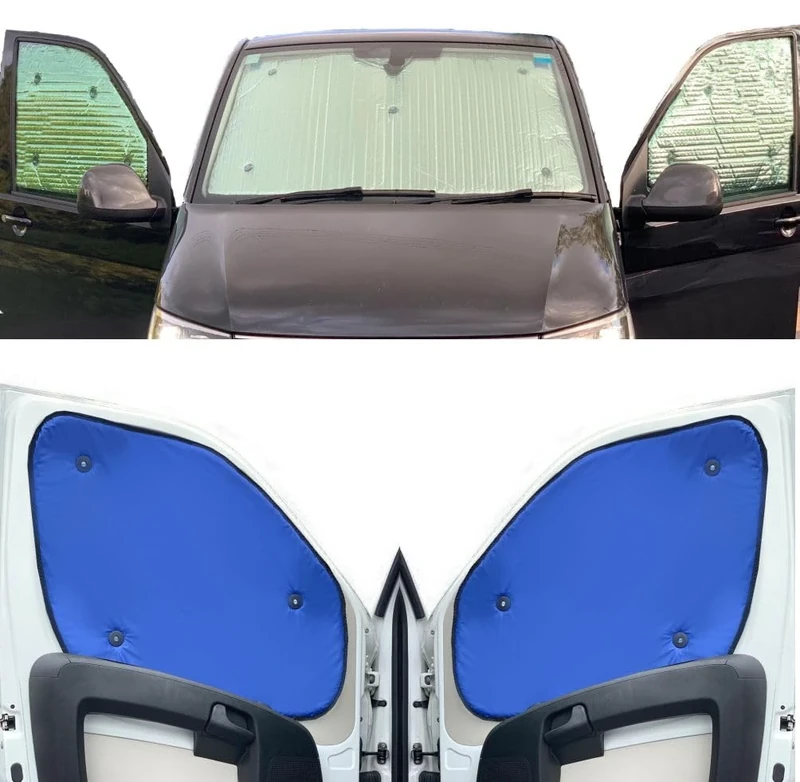 Window Blind Kit Compatible With VW Transporter T25 (Third Generation) (Years 1979-1991) (Front Set) With Backing Colour in Blue, Reversible