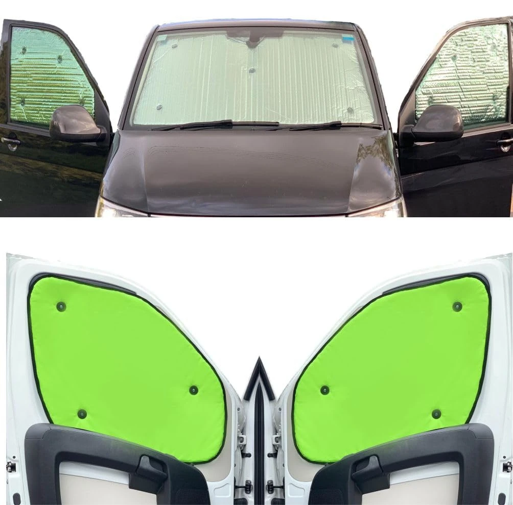 Window Blind Kit Compatible With Fiat Doblo High Top (Second Generation) (Years 2010-2022) (Full Set With Barn Doors) With Backing Colour in Flourescent Yellow, Reversible