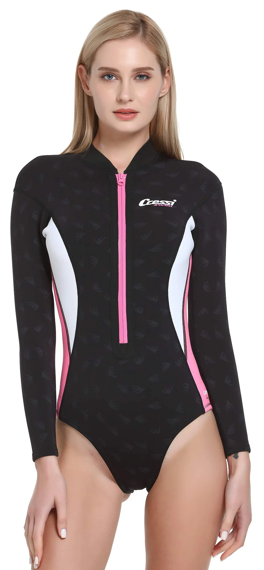 Cressi Women's Termico Lady 2mm One-Piece Swimsuit Long Sleeves Woman in High Stretch Neoprene, Black/Pink/White, XS