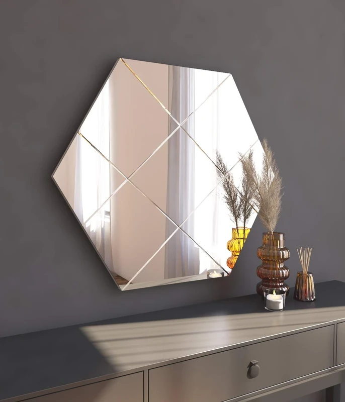 moebel17 Assa 5668 Wall Mirror Bathroom Mirror Hallway Mirror Cosmetic Mirror Frameless Checked Design Transparent Modern 70 x 60 x 2.2 cm